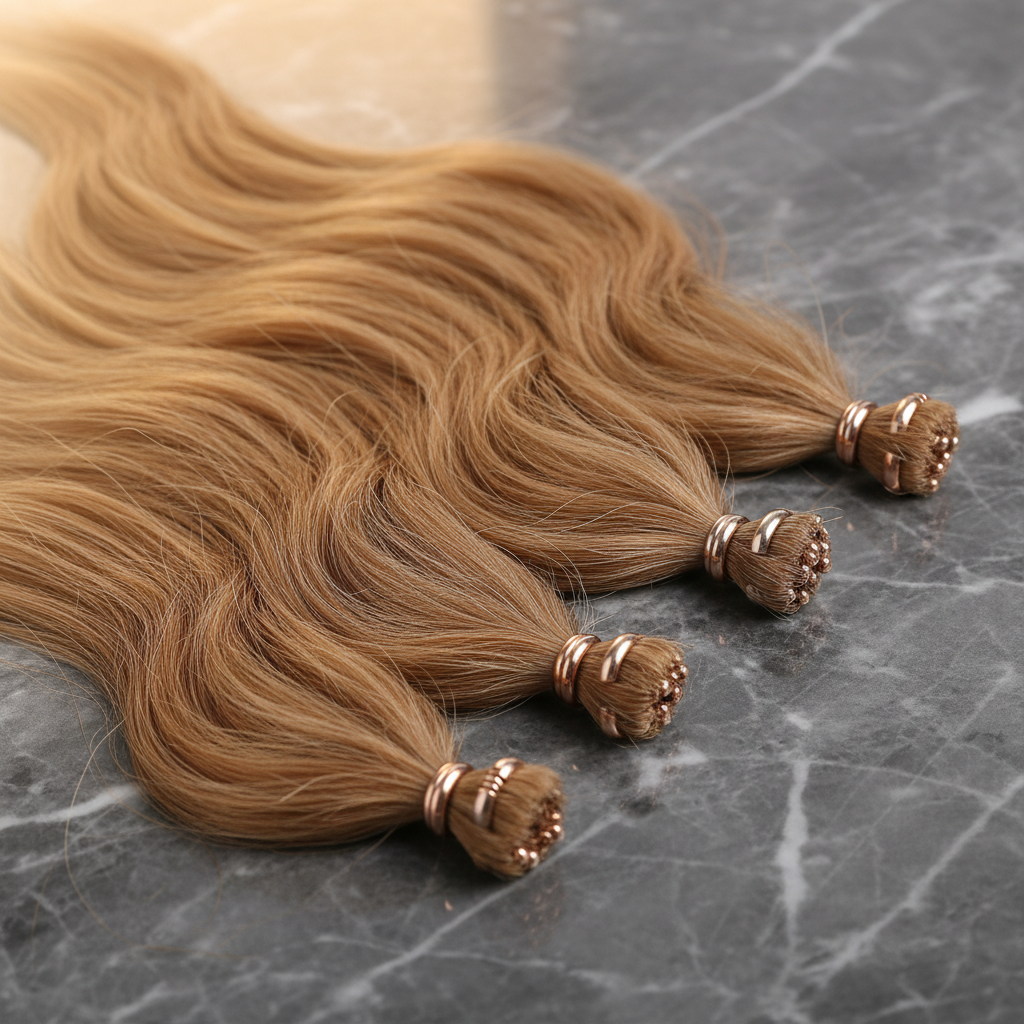 Nano Beads hair extensions on dark marble surface